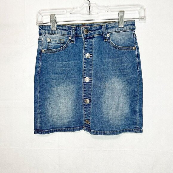 7 FOR ALL MANKIND Girls Sz 8 Jean Denim Skirt NWT Adjustable Button Up - Picture 1 of 8